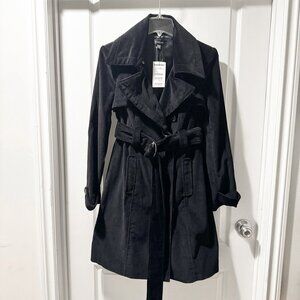 NWT Bebe Black Corduroy Belted Trench Coat size XS
